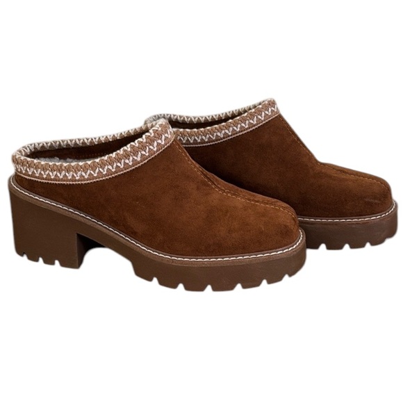Steve Madden Brown Faux Suede Brixtin Platform Shearling Clog Mules Size 8.5 - Picture 1 of 15